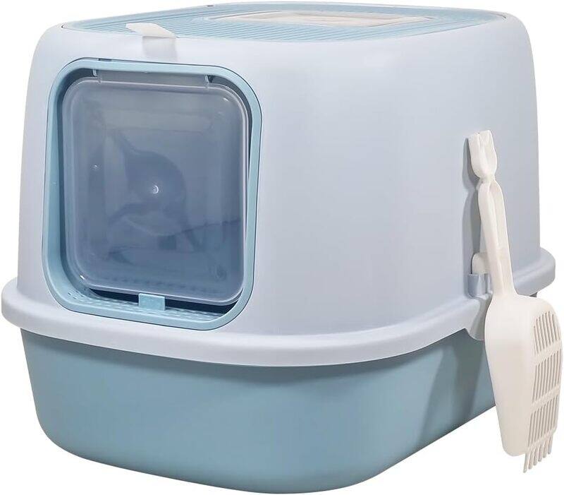 

MAJIBAO Cat litter box with Front entry and Top exit, Transparent door, and Litter scoop, Fully enclosed litter box with Odor control and splash-proof, Suitab