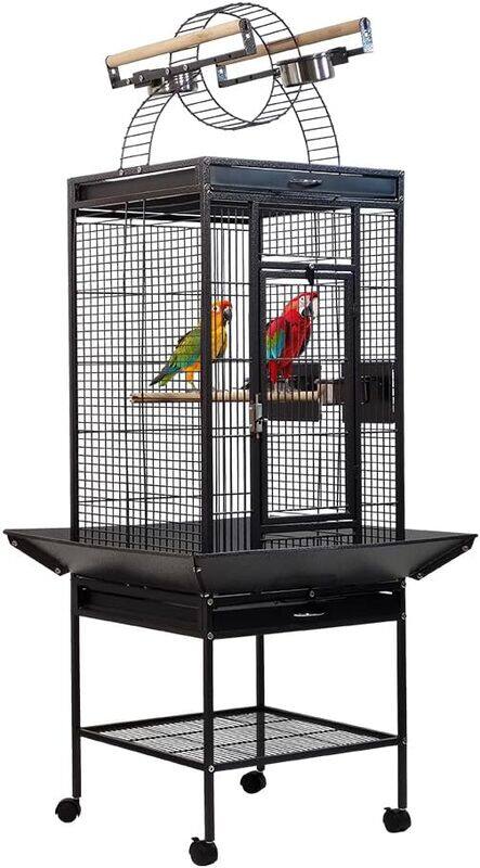 

MAJIBAO Bird cage black colored-Rust resistant, Play top floor bird cage with wheels and 2 perches 4 feeders 2 removable trays and lower shelf, Suitable for m