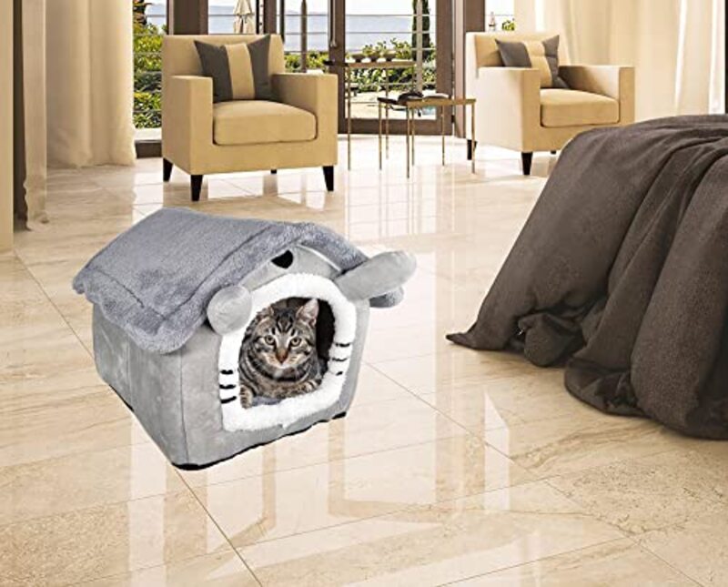 Majibao Comfortable Soft & Warm Cat Bed, Grey