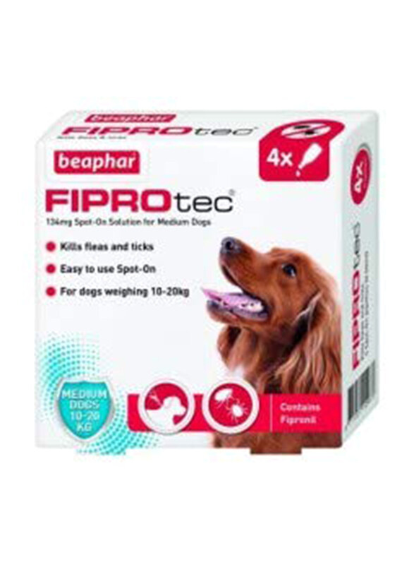 

Generic Beaphar Fiprotec Fleas and Tick Killer Spot On for Medium Dog, 4 Pipettes, Multicolour