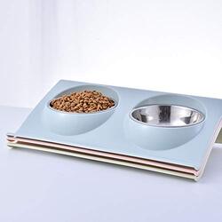 Premium Stainless Steel Double Food/Water Feeder Bowls for Dog and Cat, Medium, Green