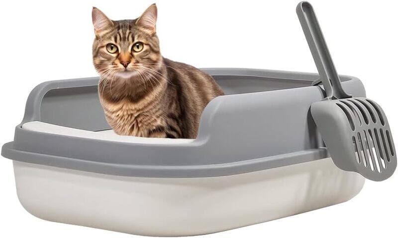 

MAJIBAO Semi-enclosed cat litter box with litter scoop, Easy to clean detachable cat litter basin with high fence, Cat toilet for indoor cats, Anti-splashing,