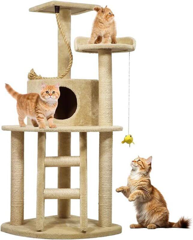 

MAJIBAO Cat tree with sisal covered climbing ladder and plush condo platform, Multi-level cat furniture condo for all sized cats with sisal rope scratcher and