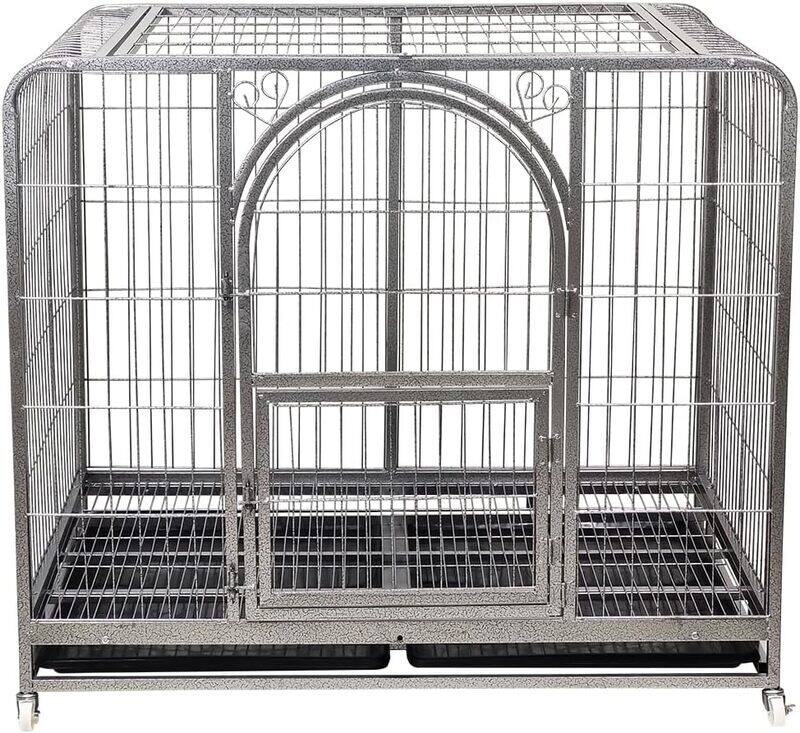 

MAJIBAO Extra large dog cage, Metal frame and Durable, Top cover design, Front door with feed door, Bottom tray, Indoor & Outdoor use, Moveable, Easy to insta