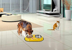 Majibao 14cm Stainless Steel Food & Water Feeder Double Bowl for Dogs, Yellow