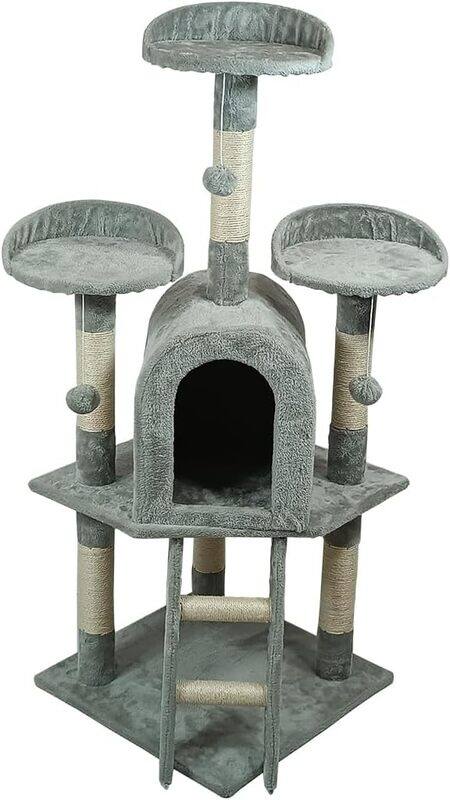 

MAJIBAO Cat tower post with good sisal rope,soft fabric, paunch ball, no harmful and a sisal ladder compose both an entertaining activity. Grey (125 cm)