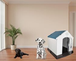 Dog House, Indoor / Outdoor Pet House, Durable Hard PP Plastic Dog House, Kennel, Beautiful design, Portable Dog Shelter, Easy to Assemble, Grey + Blue-Green mix color cage, 70 cm height