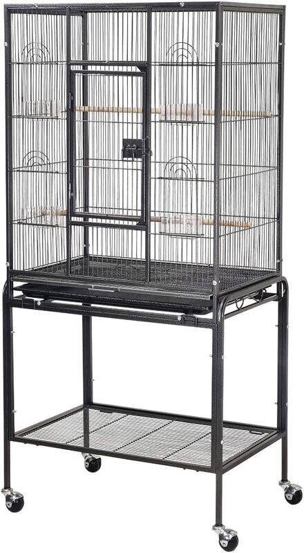 

MAJIBAO Large bird cage with steel wire, Durable and Multiple access doors, Wooden perches, Food cups and Removable tray, Extra storage shelf, Easy to move, S