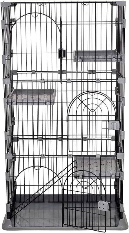 

MAJIBAO Large cat cage, Thickened base metal wire , 3 layer cage, Multiple large doors with spring door lock, 3 platforms and 1 cat ramp, Indoor cat cage, Sui