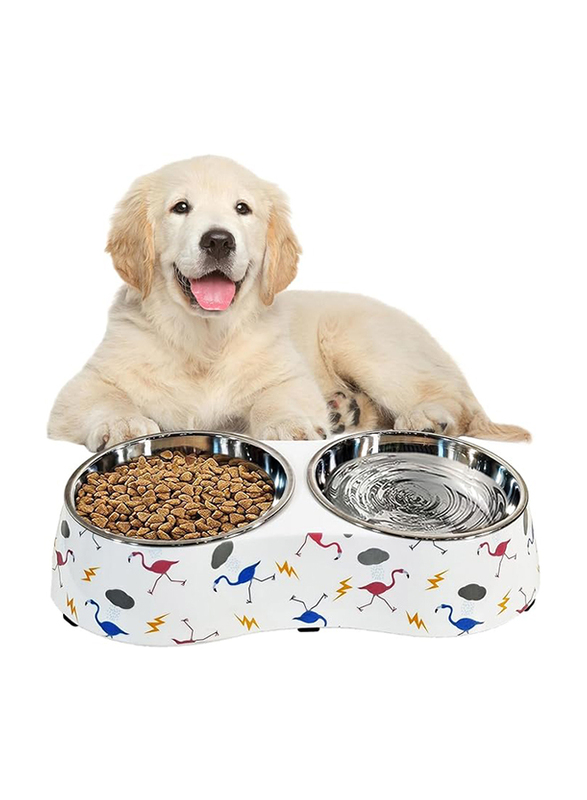 Majibao 14cm Stainless Steel Pet Food & Water Feeder Double Bowls for Dogs, Normal, Multicolour