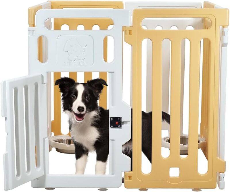 

MAJIBAO Pet playpen with Safety door lock, Feeding bowls, and Suction cup, Portable plastic pet playpen for small-sized dogs, Suitable for indoor & outdoor us