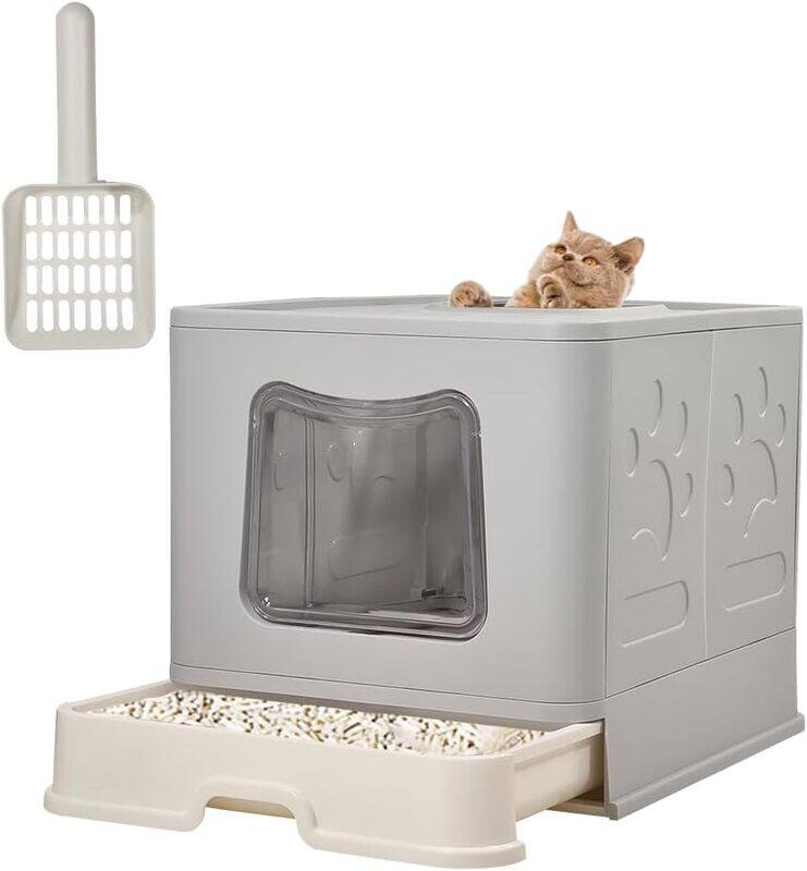 

MAJIBAO Cat litter box with lid, Extra large front entry and top exit, Drawer type enclosed cat litter box with litter scoop, Anti-splashing toilet easy clean