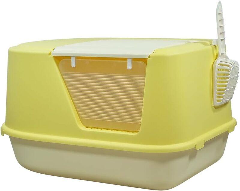 

MAJIBAO Fully enclosed cat litter box with Transparent door, Litter scoop, and Sand drop pedal, Spacious & Splash-proof design cat toilet for indoor cats, Odo