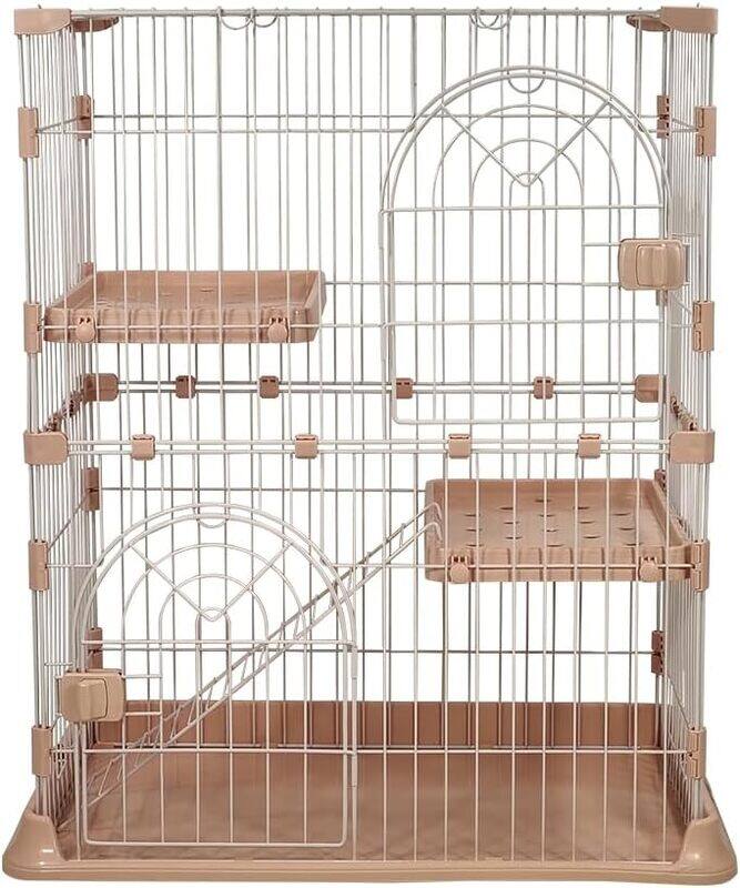 

MAJIBAO 2 - tier cat cage, Thickened base metal wire and 2 wide door, Mobile spring door lock Multiple exercise place with Ladder, Easy to Assemble and Suitab