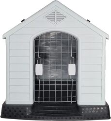 Dog House, Indoor / Outdoor Pet House, Durable Hard PP Plastic Dog House, Kennel, Beautiful design, Portable Dog Shelter, Easy to Assemble, Grey + Blue-Green mix color cage, 70 cm height