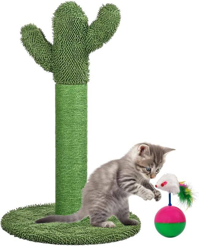 

Majibao Cat scratching post with Cactus shape, Faux fur feather mouse, Natural sisal rope, and Stable base, Durable cat scratcher for indoor cats and kittens,