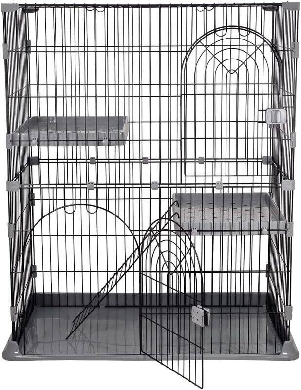 

MAJIBAO Large cat cage, Durable & strong quality cage, 2 Large door with arched design and Spring door lock, Double layer partition, 2 widened floor and Cat l