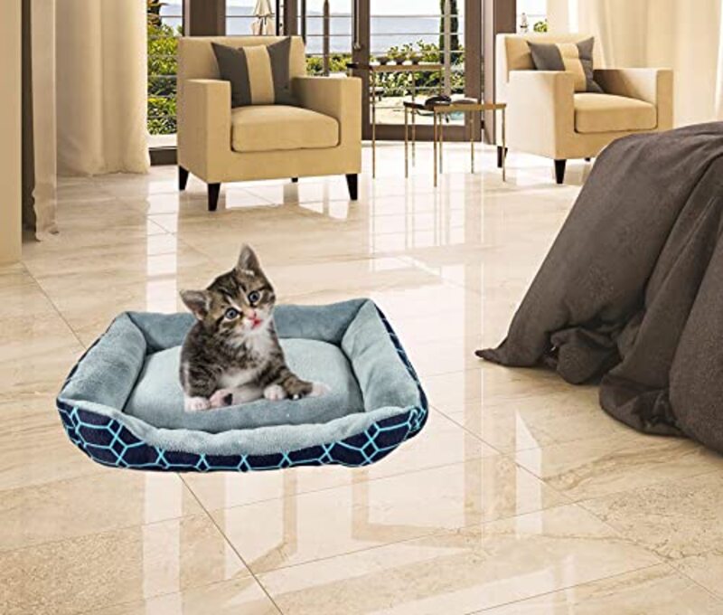 Majibao Rectangle Plush and Soft Cushioned Portable Cat Bed, Dark Blue