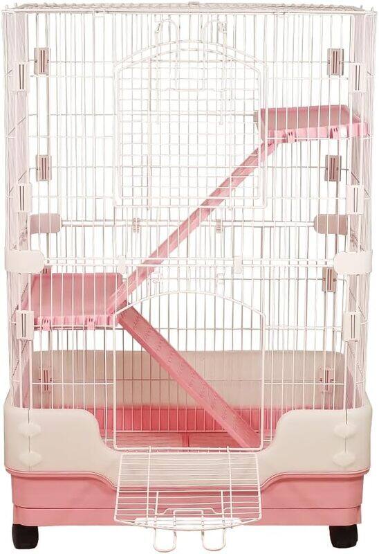 

MAJIBAO Rabbit cage with universal lockable wheels and slide out- tray for medium rabbits, Multiple wide floors and Doors, Secure lock, Ramps, Durable and str