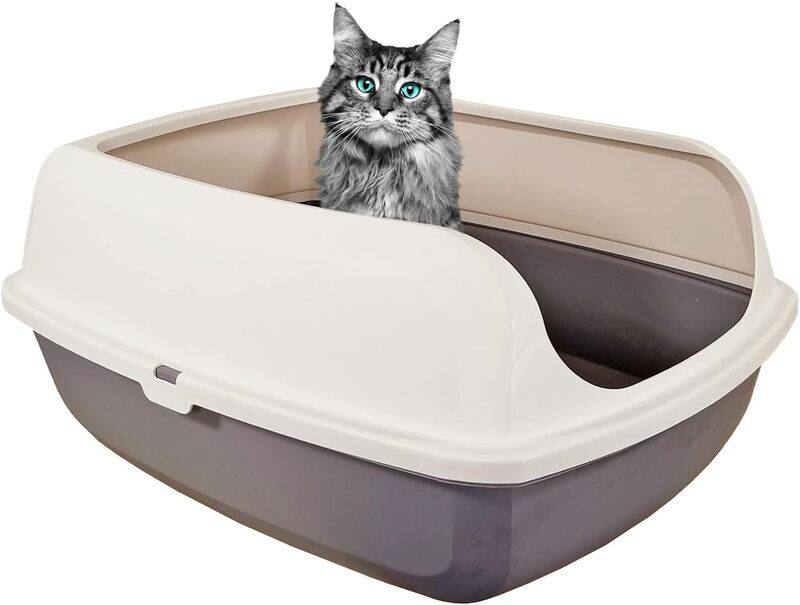 

MAJIBAO Cat Litter Toilet, Large Cat Litter Box with Plastic Scoop, Open from the Top, Covered with Side Walls, Easy to Clean, Indoor & Outdoor, White & Grey