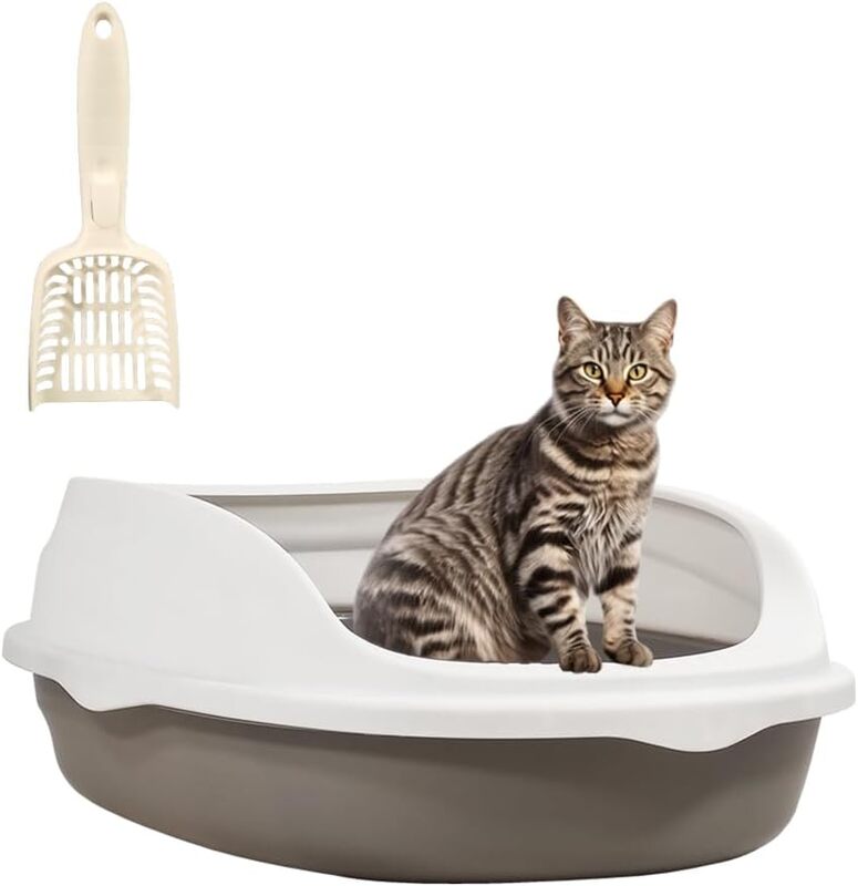 

MAJIBAO Cat litter box semi-enclosed toilet Sandbox with litter scoop, Suitable for medium and large cats, Easy to clean high side, Anti splash, Open large de