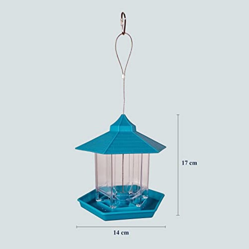 Majibao Acrylic Transparent Hanging Automatic Birds Feeder, 17cm, Blue