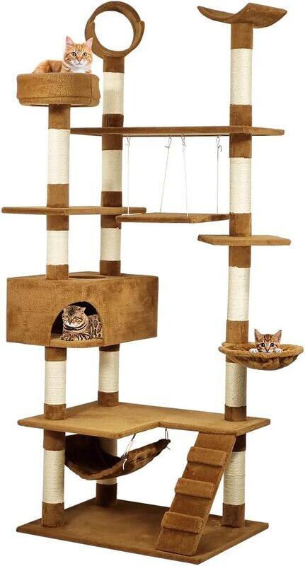 

MAJIBAO Cat tree tower with Multiple perches, Sisal scratching post, Cozy hammock, Cat condo, Bottom hammock, and Climbing ladder, Multi-level cat activity ce