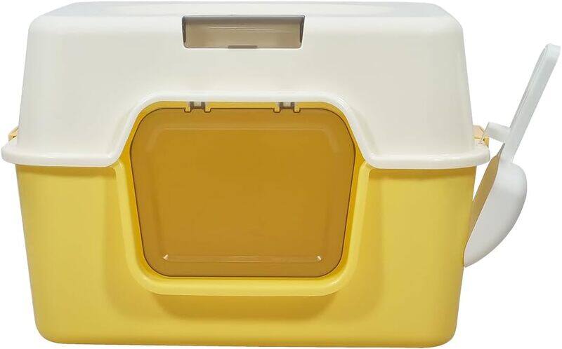 

MAJIBAO Cat litter box with Transparent doors, Filter holes, and Litter scoop, Fully-enclosed cat toilet, Ideal for indoor cats and kittens, Durable and detac