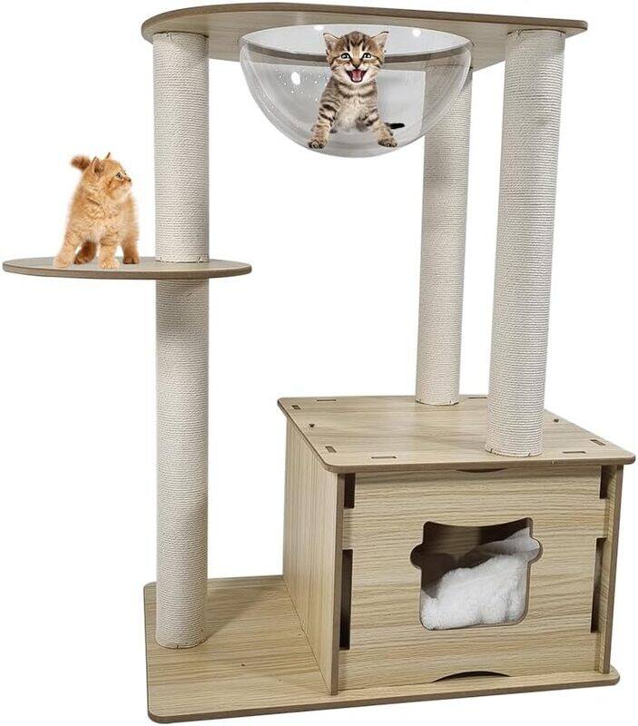 

MAJIBAO Cat Scratch Post ,Luxury Cat Tower Furniture For Home ,Cat Tree Climbing Frame ,Scratching Post For Pet, Cat Tree with Transparent Cat Nest, MDF Woode