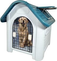 Dog House, Kennel, Indoor / Outdoor Pet House, Portable Dog Shelter, Durable Plastic Dog House, Beautiful design, Easy to Assemble, Grey + Blue-Green mix color cage, 75 cm height