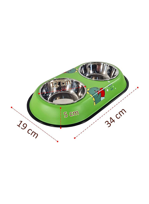 Majibao 12cm Stainless Steel Pet Food & Water Feeder for Cats & Dogs, Green