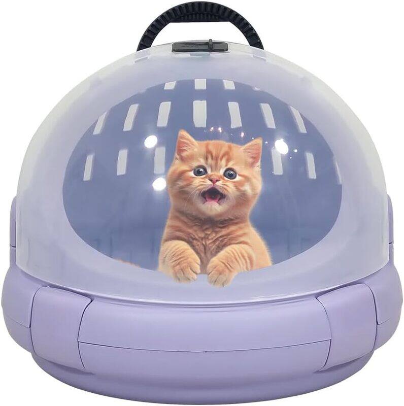 

MAJIBAO Cat travel carrier with Transparent capsule, Carrying handle, Safety lock, and Plastic mat, Fully enclosed pet carrier for small and medium-sized cats