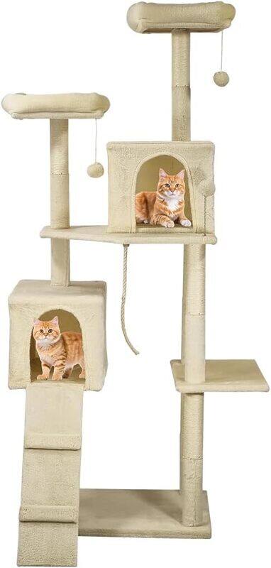 

MAJIBAO Cat tree tower, Indoor cat tree with Double perches, Dangling balls, Sisal scratching post, Multiple cat condos, and Climbing ladder for cats