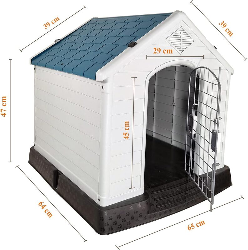 Dog House, Indoor / Outdoor Pet House, Durable Hard PP Plastic Dog House, Kennel, Beautiful design, Portable Dog Shelter, Easy to Assemble, Grey + Blue-Green mix color cage, 70 cm height