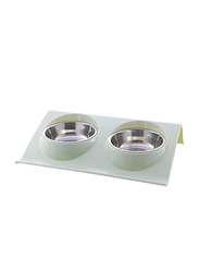 Premium Stainless Steel Double Food/Water Feeder Bowls for Dog and Cat, Medium, Green