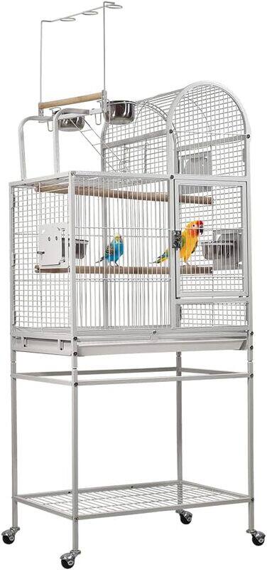 

MAJIBAO Bird cage with toy hooks above the top bird perch, Stainless steel bowls, and a shelf, Wrought iron bird cage for small to medium Parrots, Budgies, an