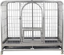 Large dog cage with metal frame, Durable and strong, Bottom tray and Moveable, Top cover design, Front door with feeding access, Indoor & Outdoor use, Suitable for small and medium dogs.