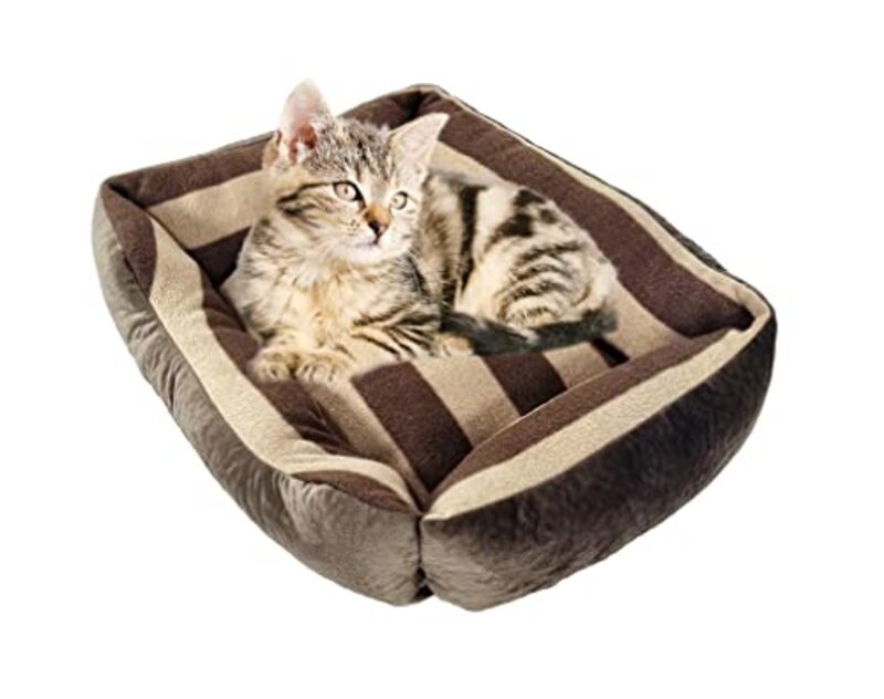 Majibao Cushioned Portable Cat Bed, Beige/Brown