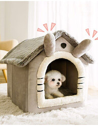 2-in-1 Machine Washable Cat & Dog Bed, Beige