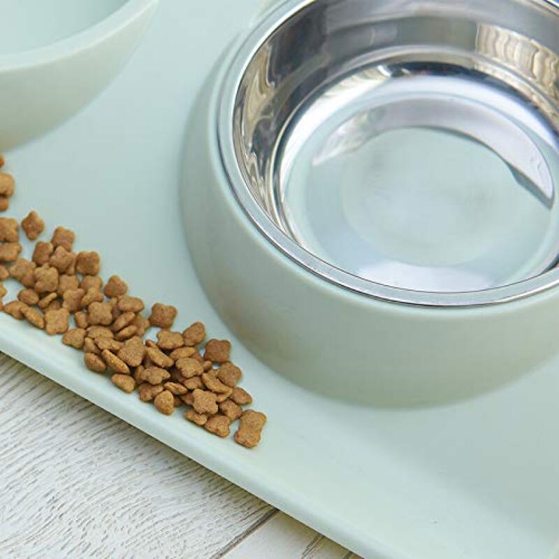 Premium Stainless Steel Double Food/Water Feeder Bowls for Dog and Cat, Medium, Green