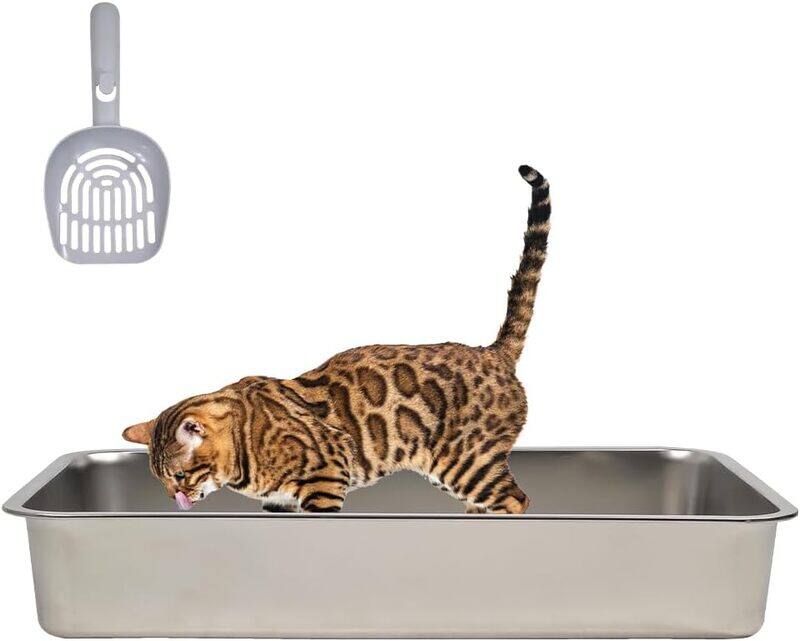 

MAJIBAO Stainless steel cat litter box, Portable cat litter basin, Rust & stain resistant, Easy to clean, Keep litter in the pan, Sturdy large metal litter bo