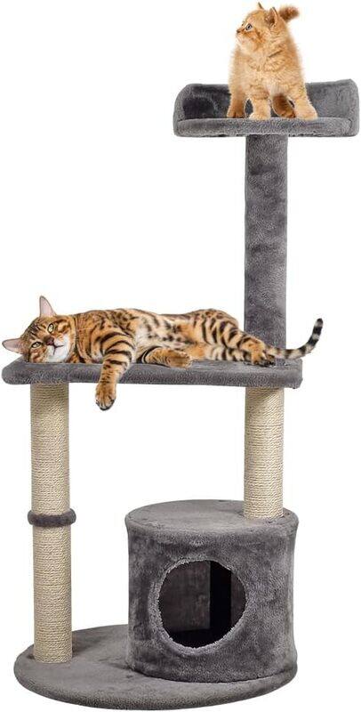 

MAJIBAO Cat Tree Tower, 3-Level Climbing Tower with Scratching Post, condo and top bed perch for indoor cats .102 cm cute cat tree, Grey Color