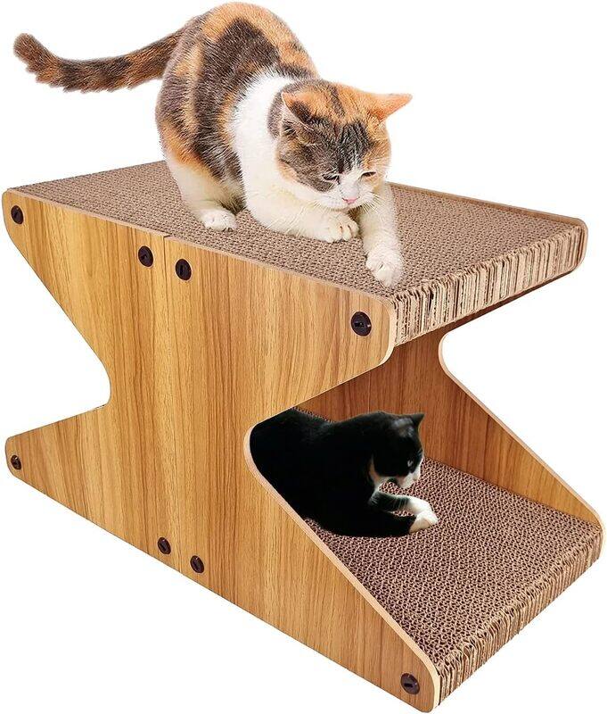

MAJIBAO Cat Scratcher, Wooden Scratching Cardboard With Catnip, MDF Thin Sheet Supported, Natural Scratching, Double Platform or Layered Design, Cozy Cat Scra