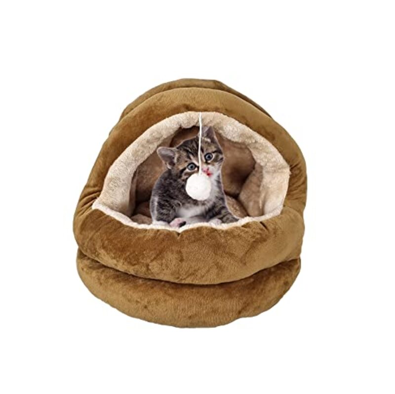 Majibao Plush and Soft Cosy Cat Bed, 8cm, Brown