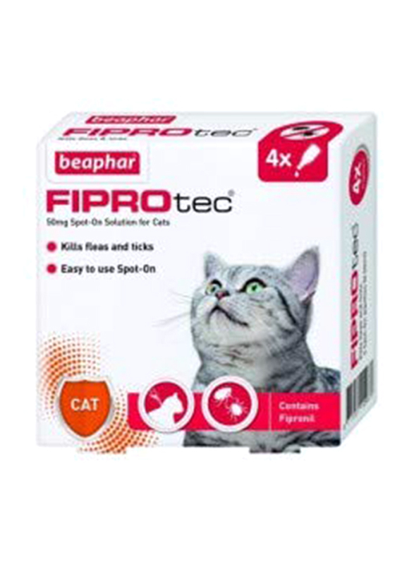 Beaphar Fiprotec Cat Fleas and Tick Killer Spot On, 4 Pipettes, Multicolour