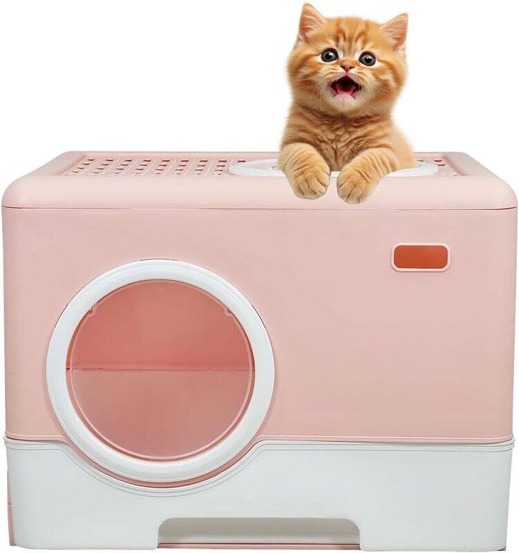 

MAJIBAO Fully Enclosed cat litter box with Drawer, Litter scoop, and Sand filter holes, Anti-splashing cat toilet for indoor cats, Foldable cat litter box wit