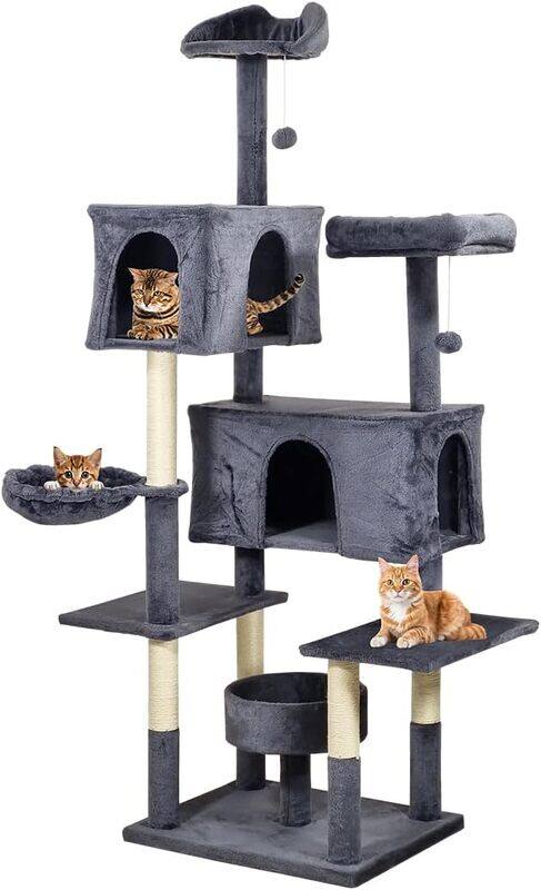 

MAJIBAO Cat tree climbing tower activity center with Double perches, Dangling ball, Sisal scratching post, Cozy hammock, Double condos, and Cat nest f