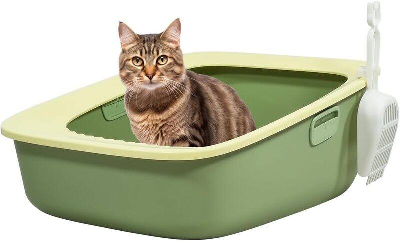 

MAJIBAO Cat litter box with Sand drop pedal, Portable design, and Litter scoop, Extra-large semi-enclosed litter box for indoor cats and kittens, Durable plas