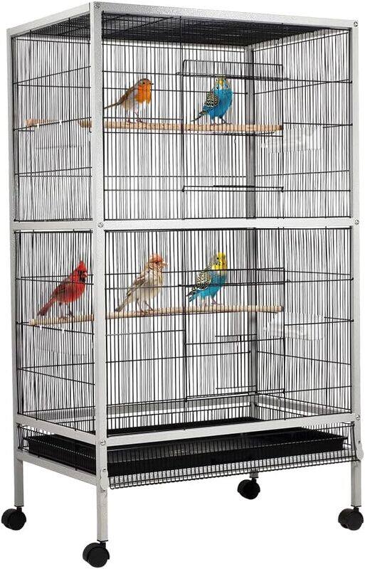 

MAJIBAO Large birdcage with a Perch stand, Removable tray, Feeding bowls and, Wheels for Love birds, Conure, Cockatiel, and other medium sized birds 136 cm (G