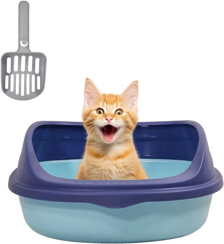 

MAJIBAO Semi-enclosed litter box with litter scoop, Anti-splashing, Suitable for medium sized cat, Easy to clean and detachable fence, Open top high sided lit